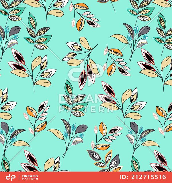 Beautiful Hand Drawn Leaves, Seamless Colorful Pattern Ready for Textile Print.