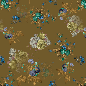 Seamless Spring Flowers and Leaves. Botanical Pattern, on Khaki Background.