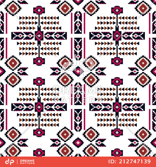 Seamless Colored Ethnic Design on White Background for Textile Prints.