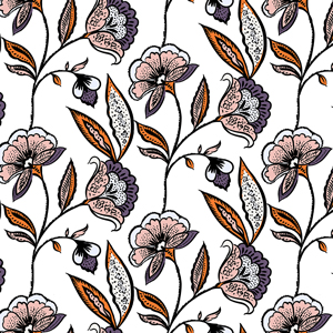 Seamless Hand Drawn Floral Pattern, Illustration Flowers on White Background.