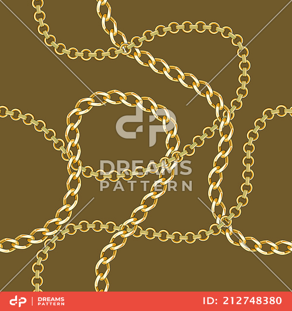 Seamless Pattern with Golden Chains on Khaki Background.