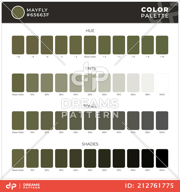 Mayfly / Color Palette Ready for Textile. Hue, Tints, Tones and Shades Guide.