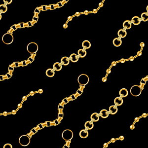 Seamless Golden Chains, Luxury Pattern on Black Background.