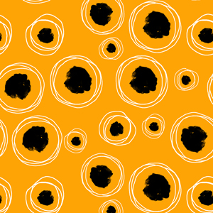 Seamless Pattern of Hand Drawn Circles with Paint Spots on Yellow Background.