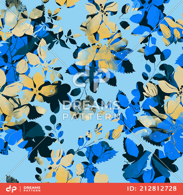 Seamless Abstract Floral Pattern, Beautiful Hand Drawn Leaves on Lightblue.