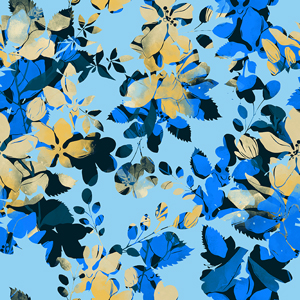 Seamless Abstract Floral Pattern, Beautiful Hand Drawn Leaves on Lightblue.