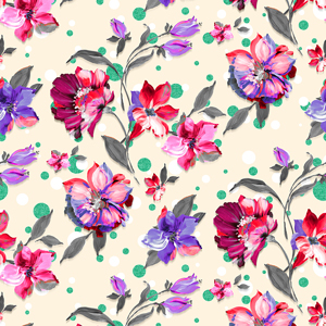 Seamless Watercolor Floral Design on White Background Ready for Textile Prints.