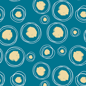 Seamless Pattern of Hand Drawn Circles with Paint Spots on Blue Background.
