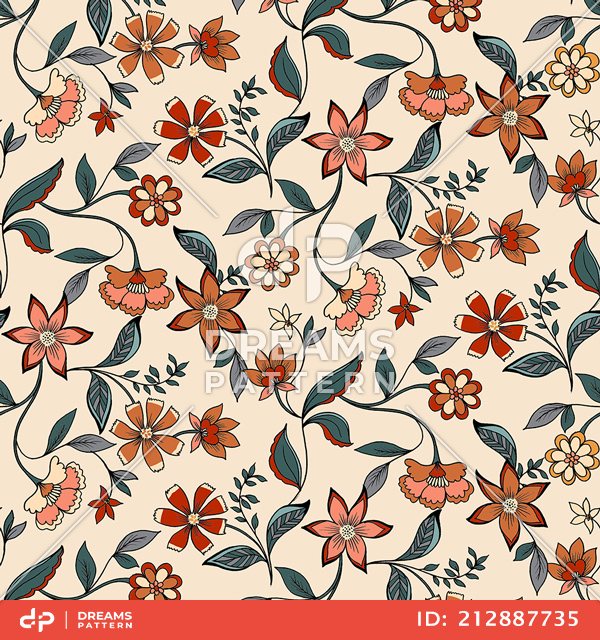 Seamless Floral Pattern with Colorful Flowers on Light Background.