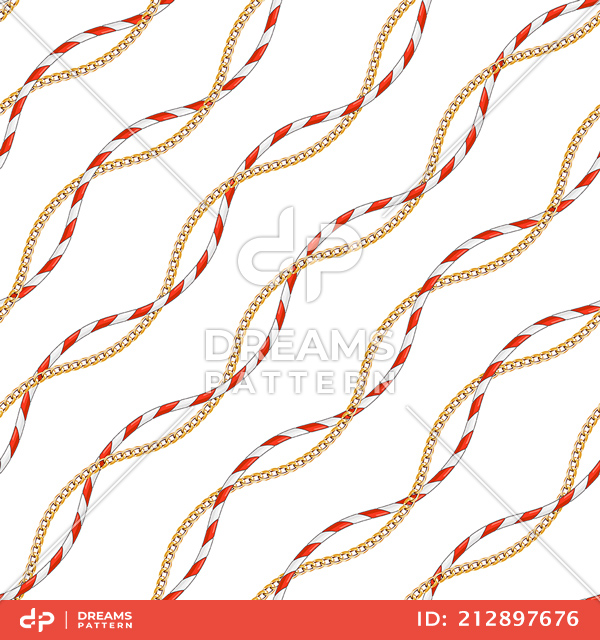 Seamless Pattern of Golden Chains and Colorful Ropes Designed with diagonal Form.