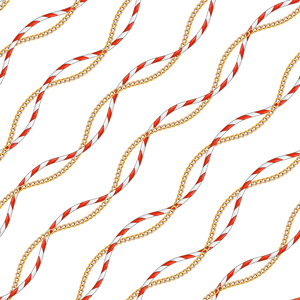 Seamless Pattern of Golden Chains and Colorful Ropes Designed with diagonal Form.
