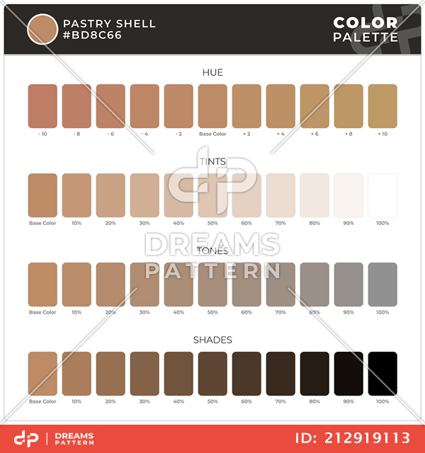 Pastry Shell / Color Palette Ready for Textile. Hue, Tints, Tones and Shades Guide.