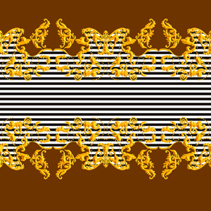 Seamless Golden Baroque Luxury Design with Stripes on Brown Background.