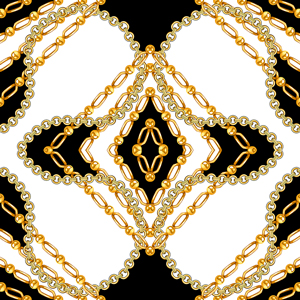Seamless Golden Chains Pattern, on Black and White Background. Ready for Textile Print.