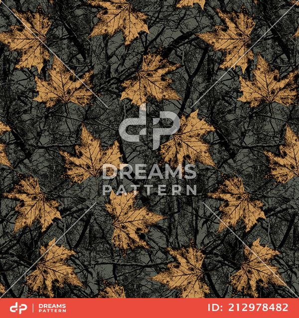 Seamless Pattern of Branch and Autumn Leaves, Repeated Design Ready for Textile Prints.