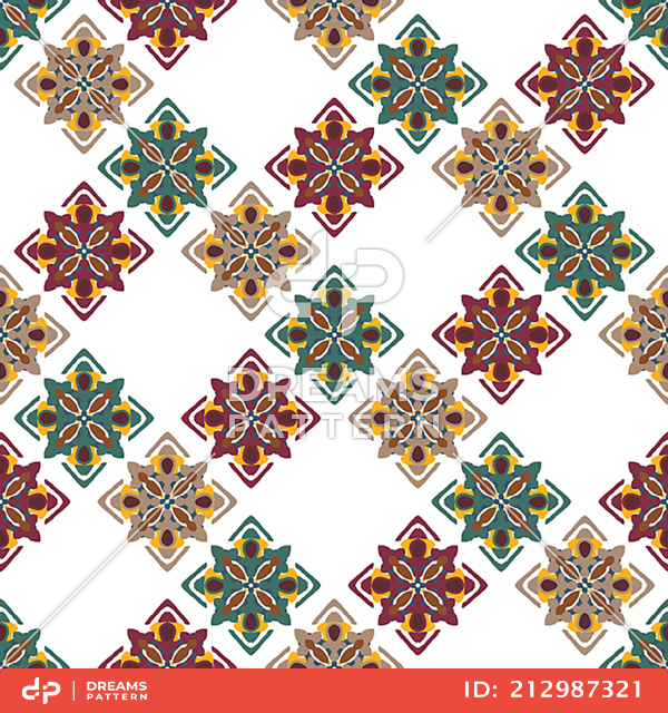 Classic Seamless Colorful Ethnic Pattern on White Background.