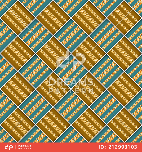 Seamless Pattern of Golden Chains with Stripes Ready for Textile Prints.
