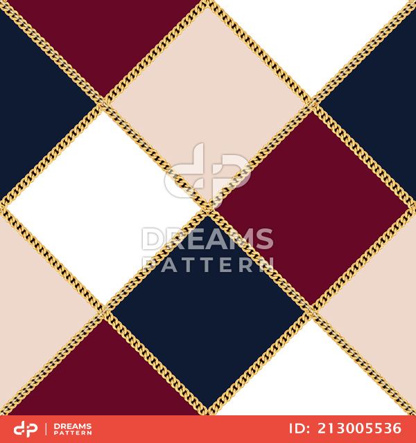 Golden Chains on Diamond Shapes, Seamless Pattern For Textile.