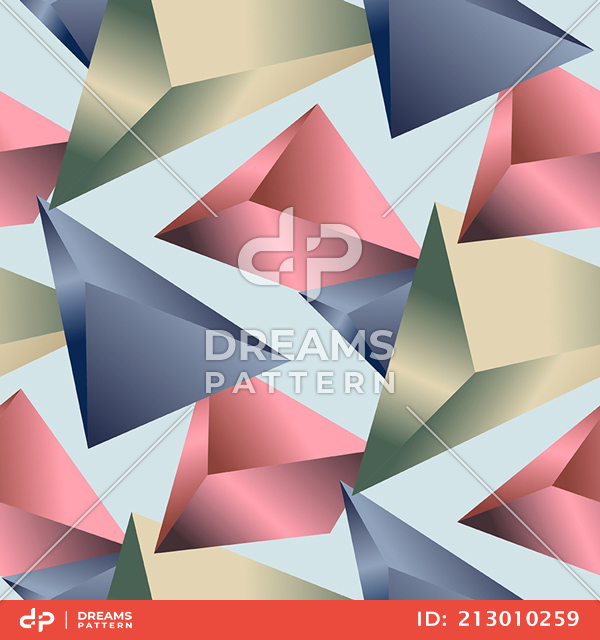 Abstract Colored 3D Triangles Pattern. Modern Design with Light background.