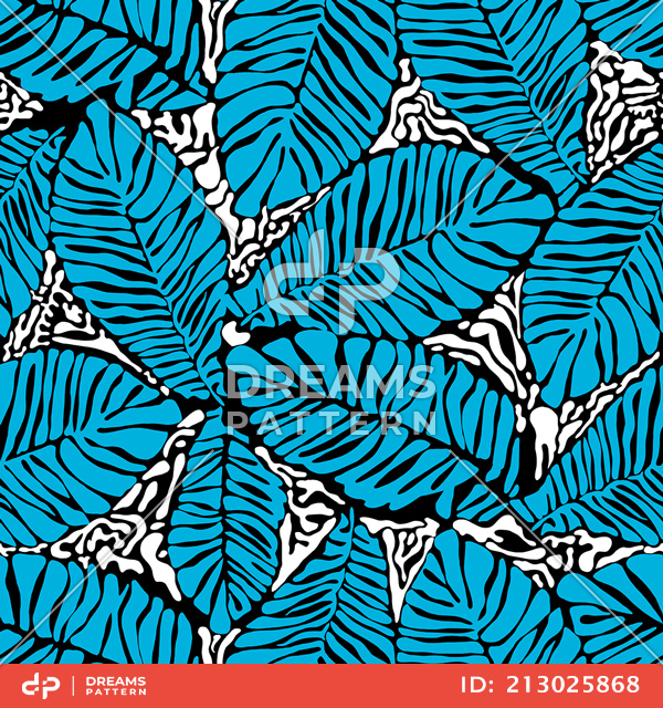 Beautiful Hand Drawn Tropical Palm Leaves Pattern, Seamless Design Ready for Print.