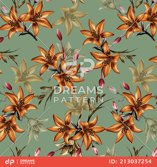 Seamless Floral Pattern with Leaves, Colorful Flowers Design Ready for Textile Prints.