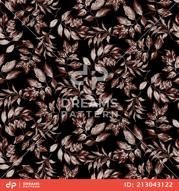 Seamless Leaves Pattern on Black Background, Modern Style Ready for Textile Prints.