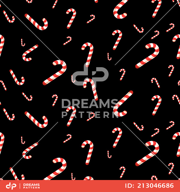 Seamless Pattern of Christmas Candy on Black Ready for Textile Prints.