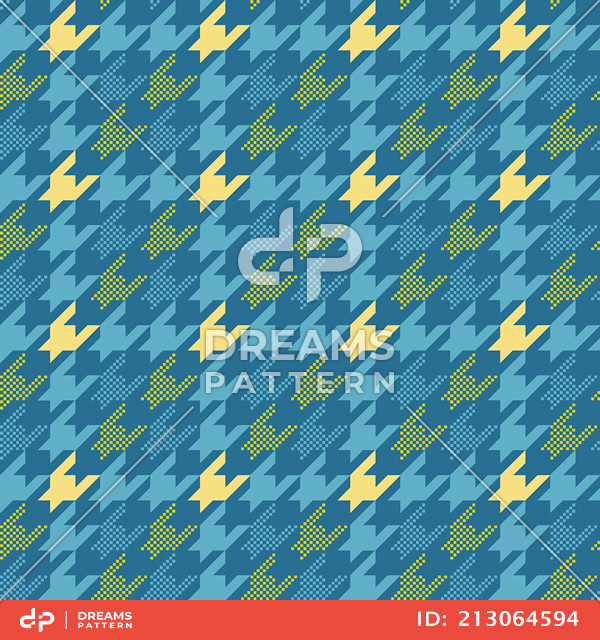 Seamless Checkered Pattern. Classical Hounds Tooth Print on Blue Background.