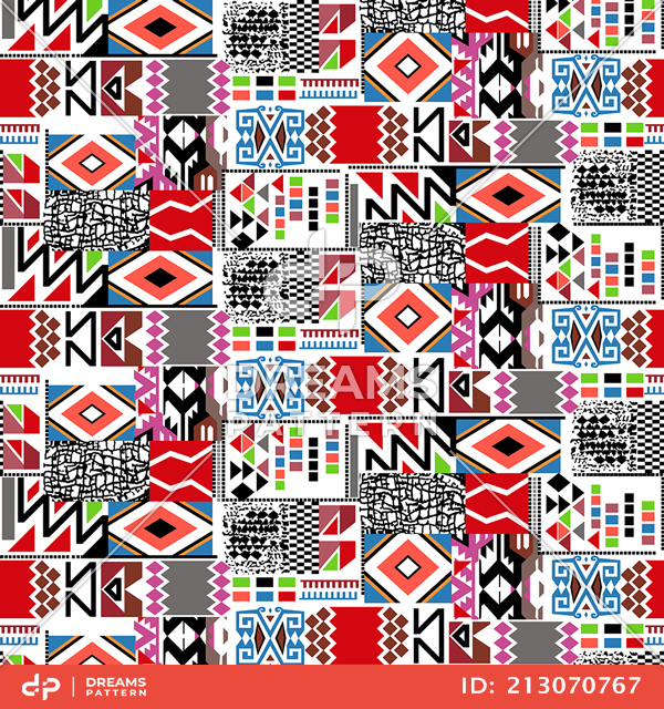 Seamless Pattern of Ethnic and Tribal Motifs Designed for Textile Prints.