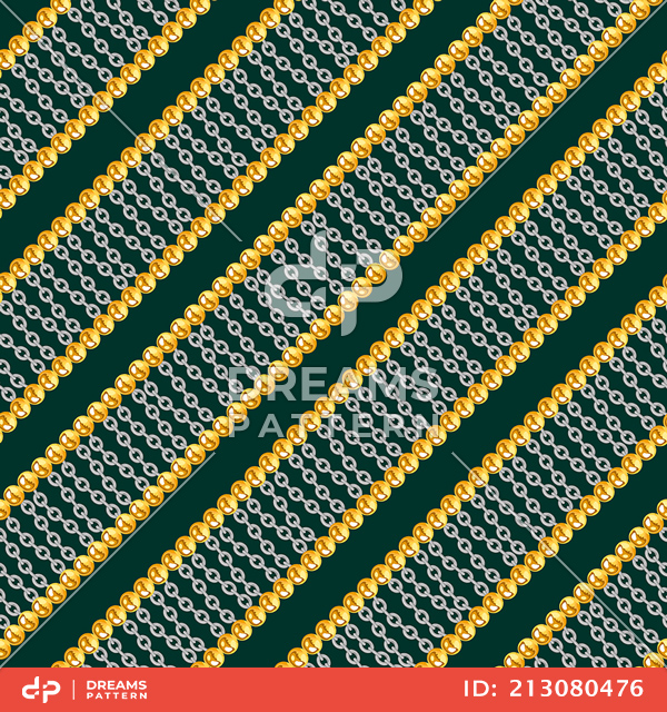 Seamless Pattern of Golden Chains Designed with diagonal form Ready for Textile Prints.