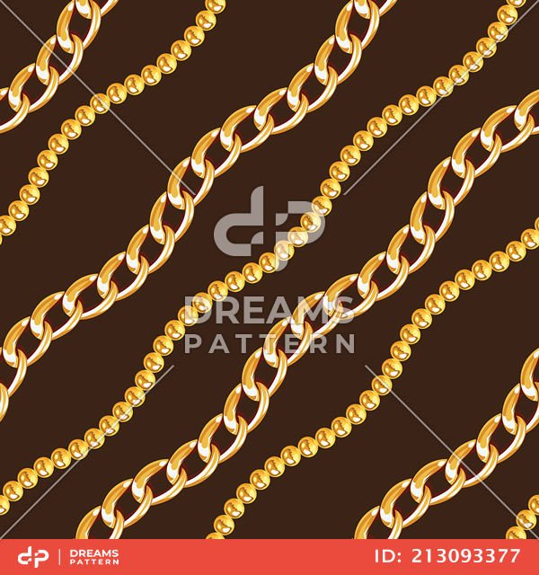 Seamless Diagonal Wavy Golden Chains. Repeat Design Ready for Textile Prints.