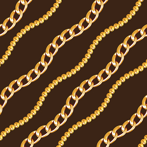 Seamless Diagonal Wavy Golden Chains. Repeat Design Ready for Textile Prints.