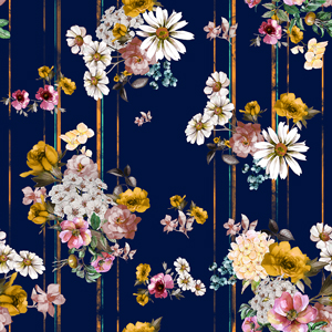 Seamless Floral Pattern with Lines, Pretty Flowers Bouquet Designed for Textile Prints.