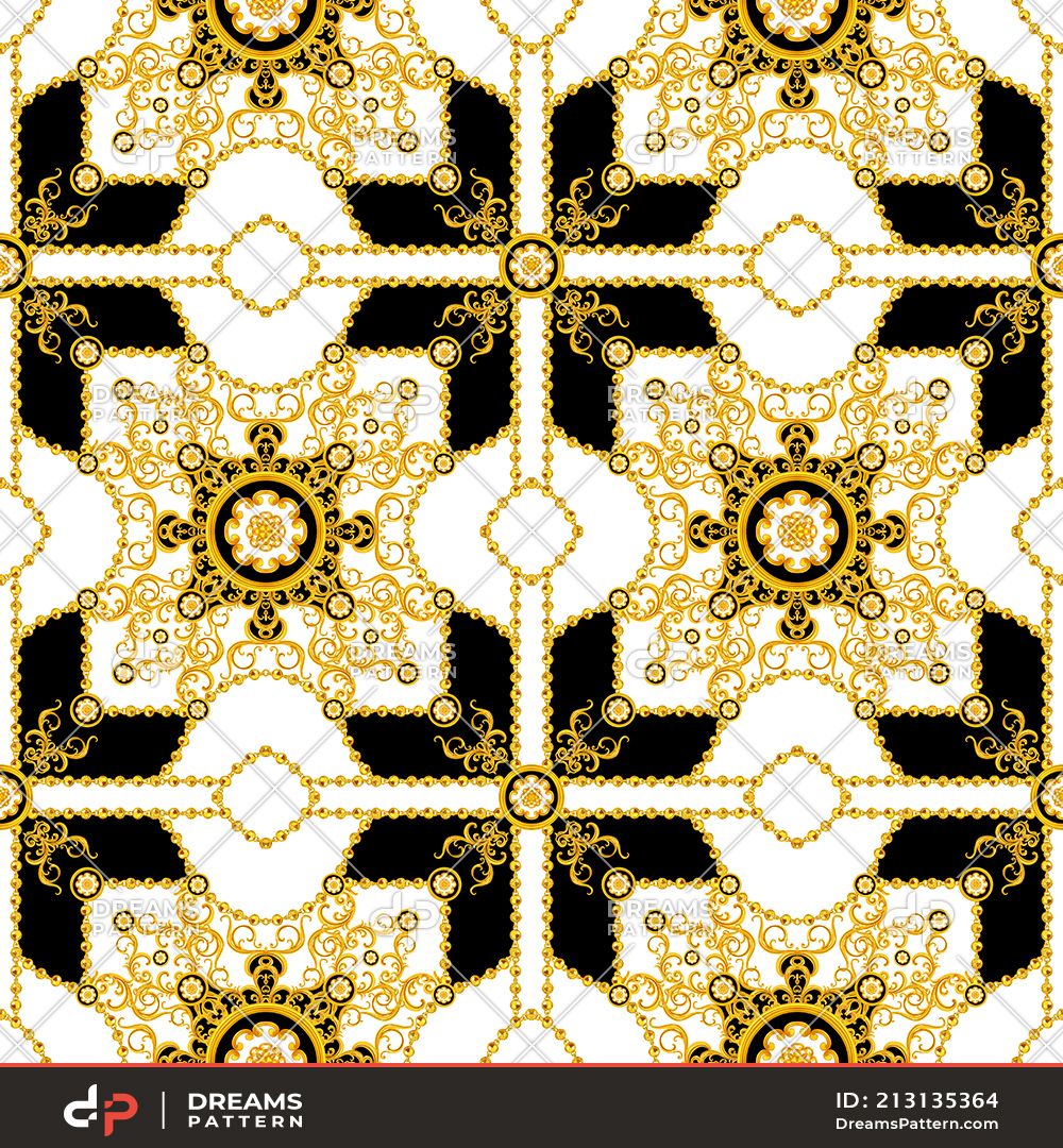 Seamless Pattern of Golden antique decorative barque and chains