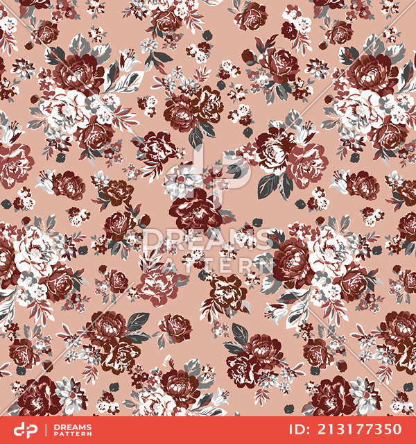 Watercolor Illustration Seamless Flowers Pattern. Ready for Textile Prints.