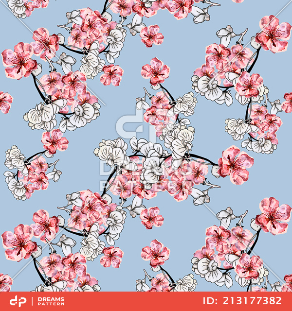 Seamless Hand Drawn Flowers Pattern, Repeated Illustration Ready for Textile Prints.