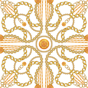 Seamless Golden Chains Pattern, Trendy Repeating Scarf for Textile Print.