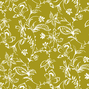Seamless Hand Drawn Flowers with Leaves. Repeating Pattern on Olive Background.