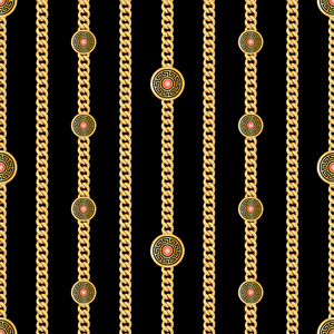 Seamless Golden Motifs with Chains, Luxury Design Ready for Textile Prints.