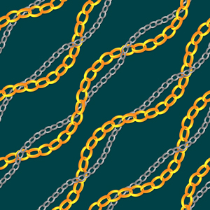 Seamless Pattern of Golden and Silver Chains. Curved Waves, Designed with diagonal form.