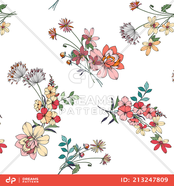 Seamless Floral Pattern in Vintage Style, Gentle Summer Flowers Ready for Textile Print.