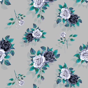 Beautiful Seamless Design with Colorful Watercolor Roses on Gray Background.