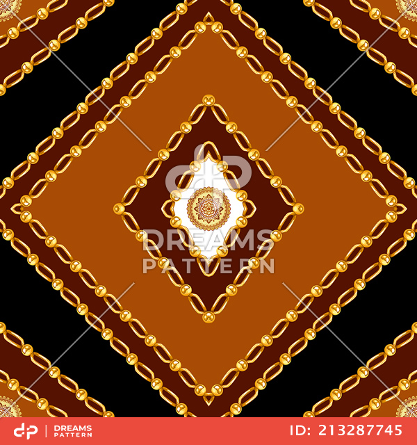 Seamless Golden Chains Pattern, on Dark Brown Background. Ready for Textile Print.