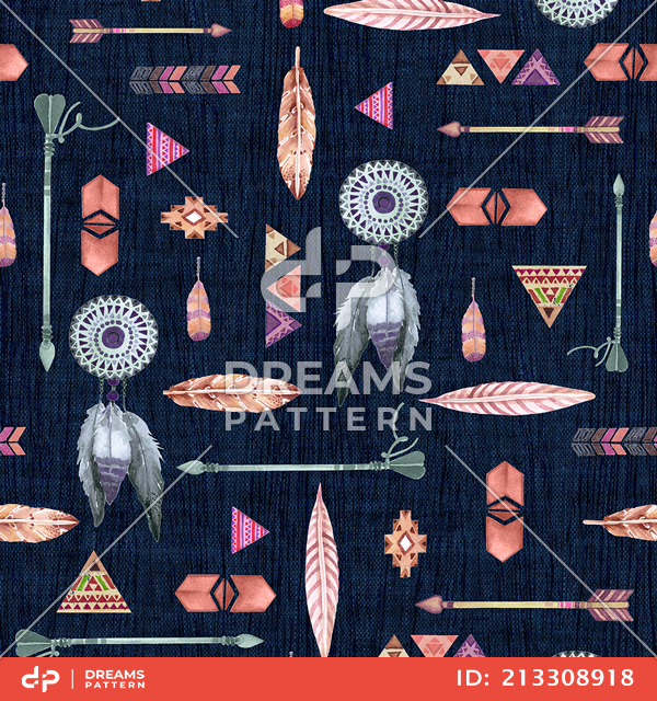 Seamless Aztec Pattern, Leaves and Arrows on Textured Background Ready for Textile Prints.