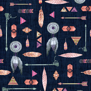 Seamless Aztec Pattern, Leaves and Arrows on Textured Background Ready for Textile Prints.