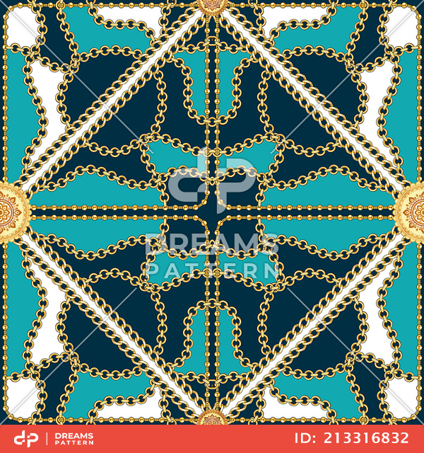 Seamless Golden Chains Pattern, on Turquoise Background. Ready for Textile Print.