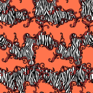 Zebra Skin and Baroque, Seamless Colored Pattern Patch for Textile Print.