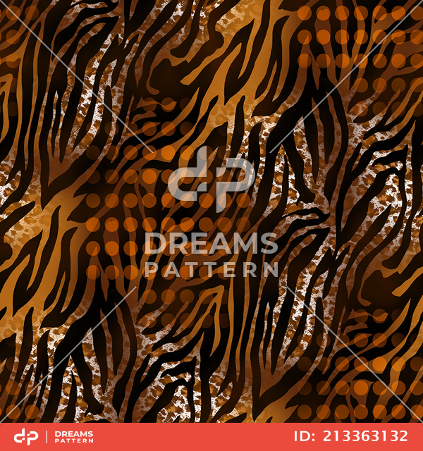 Seamless Tiger and Zebra Skin Pattern, Wild Dark Brown Repeating Texture with Dots.