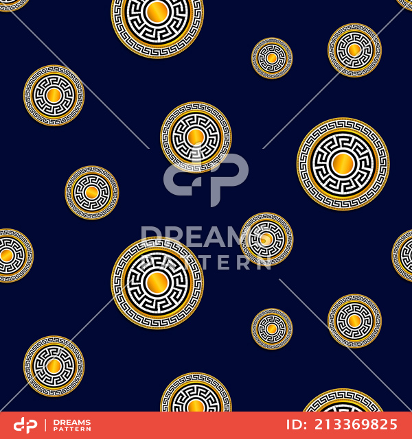 Seamless Decorative Pattern of Golden Motif on Dark Blue Background.