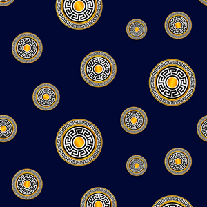 Seamless Decorative Pattern of Golden Motif on Dark Blue Background.